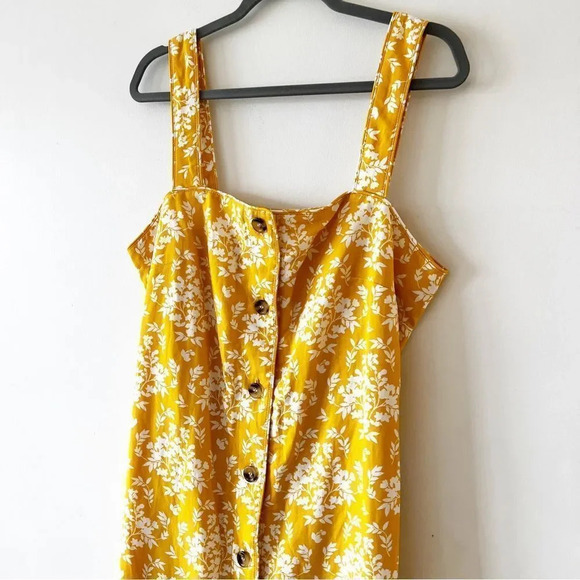 Ann Taylor Mustard Yellow Sleeveless Dress‎ Size 14 Belt Button Front Fall Vibes - Picture 8 of 10